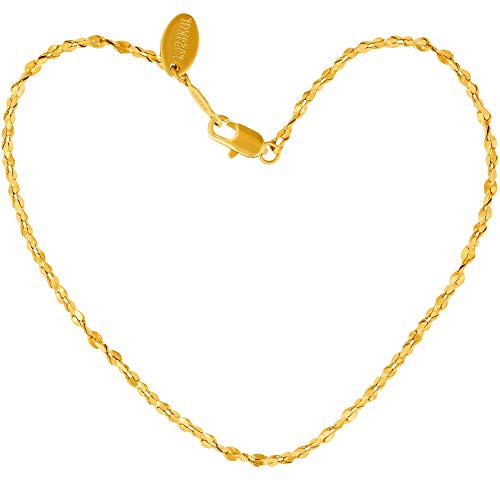 Lifetime Jewelry Anklets for Women Men and Teen Girls - 24K Gold Plated 1.5mm Twisted Nugget Chain - Durable Anklet for Beach or Party - Cute Yellow Gold Ankle Bracelet - 9 10 and 11 inches (9.0)