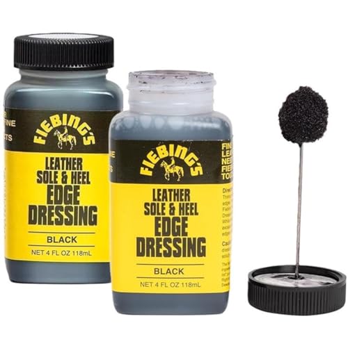 Fiebings Leather Sole & Heel Edge Dressing 2-Pack Black (4 oz) - High Gloss Shoe Dressing for Leather Soles & Heels - Provides a Protective Finish - Includes Brush Applicator