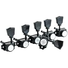 Guyker Locking Guitar Machine Heads 3R + 3L 115 Ratio Lock String Vintage Deluxe Tuning Key Pegs Tuners Set Replacement for Electric, Acoustic or Folk Guitars - Black Handle