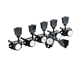 Guyker Locking Guitar Machine Heads (3R + 3L) – 1:15 Ratio Lock String Vintage Deluxe Tuning Key Pegs Tuners Set Replacement for Electric, Acoustic or Folk Guitars - Black Handle