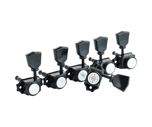 Guyker Locking Guitar Machine Heads (3R + 3L) – 1:15 Ratio Lock String Vintage Deluxe Tuning Key Pegs Tuners Set Replacement for Electric, Acoustic or Folk Guitars - Black Handle