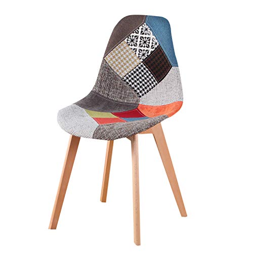 N/A Juego de 4 sillas de comedor, tapizado patchwork, silla retro, comedor, cocina, dormitorio, silla de oficina (con patas de madera de haya) (Rojo, 4)