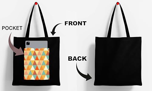 Image of ZORI Black Tote Bag With Pocket Printed Designed Canvas Tote Bags For Women large capacity,Tote bag For Shopping, College, Travel, More Canvas Handbag For Unisex Bag