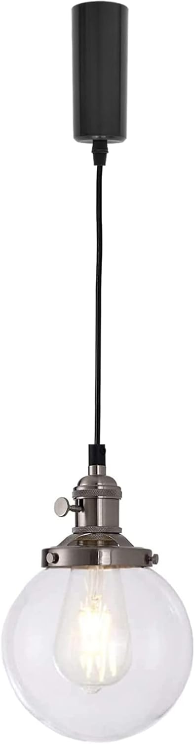 Kiven H-Type Track Lighting Light Fixture, Vintage Glass Halo Track Pendant Light, Adjustable Length Brushed Steel Track Light Pedant for Bedroom Kitchen Home Lighting, 1-Light