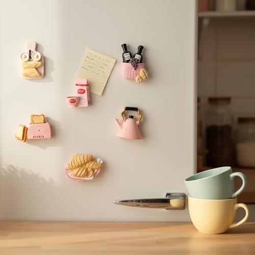 Set de 6 imanes decorativos para refrigerador de resina rosa miniatura 4