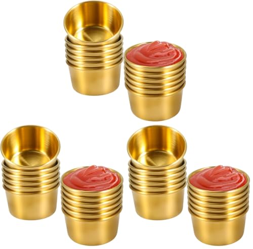Amytalk Ramekin Sauce Dipping Bowl Mini Sauce Cups Pudding Condiment Cups for Home Party Restaurant (Golden 12PCS 60ml) (Pack of 3)