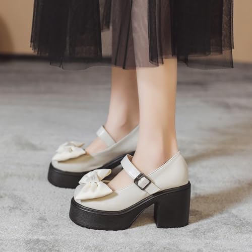 Image of Women's Platform Mary Janes Heart Cat Buckle Rivets Ankle Lolita Gothic Princess Platform Pumps Patent Leather Thorn Vintage Traditional Embroidery Upper Dress Shoes