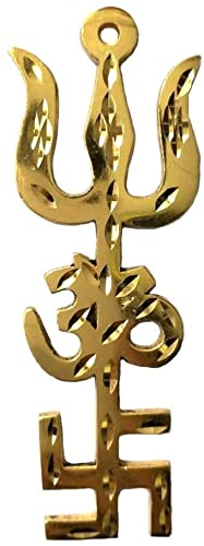 Imagine Stores Imagine Mart Brass Ashtdhatu Tri Shakti Trishul Om Swastika Yantra Spiritual Metal Wall Hanging Showpiece Ornament Hindu Religious/House/Office Protection From Evil Eye Effect
