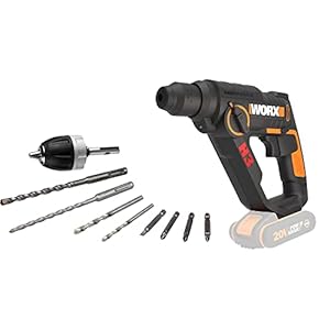 WORX WX390.9 boorhamer SDS-plus 20 V, krachtige boormachine met pneumatische hamerwerk en tweede handgreep, ideaal voor schroeven, boren en hameren, 1,2 J slagenergie, zonder accu en oplader