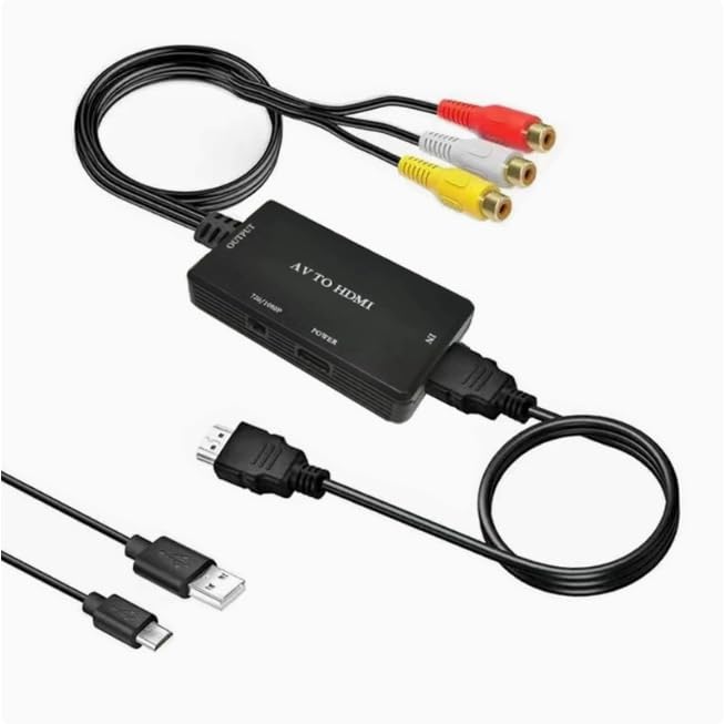 Convertidor RCA a HDMI, 1080P Adaptador Convertidor AV a HDMI para TV PC PS2 PS3 Wii Xbox VHS VCR DVD Mini Cable CVBS Compuesto de Audio y Vídeo Compatible con PAL/NTSC Plug and Play Negro
