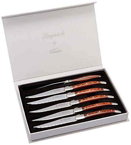 Trudeau Brown & Gray Set of 6 Laguiole Steak Knives with Pakkawood Handles, Stainless/Wood - Image 4