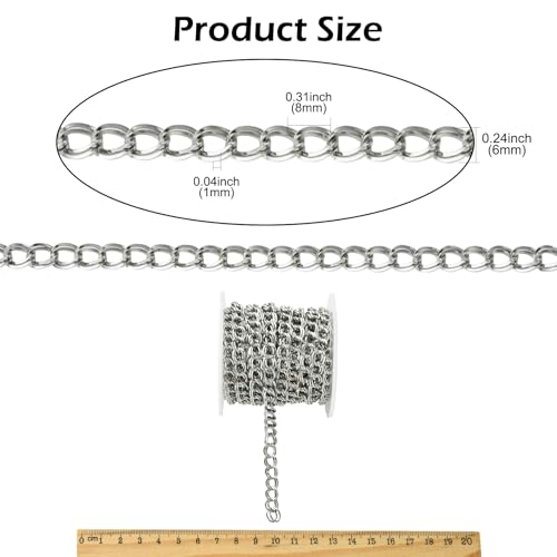 UR URLIFEHALL 16,4 pieds/5m Chaîne à gros maillons torsadés en acier inoxydable 304 argenté non soudée pour fabrication de bijoux DIY artisanat punk – vue 2