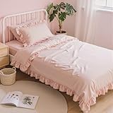 Anluoer Twin Comforter Set 5 Piece, Pink Bed in a Bag with Sheets, All Season Ruffle Shabby Chic Bedding Sets with 1 Comforter, 1 Pillow Sham, 1 Pillowcase, 1 Fitted Sheet