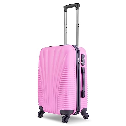 SA Products Cabin Suitcase - Hardshell Airline-Approved Luggage Bag for Travel - Cabin Bag with Inner Pockets, Extendable Top Handle, Side Handle, 4 Spinner Wheels, Lock - 50.5x23x37cm, 35L, Pink