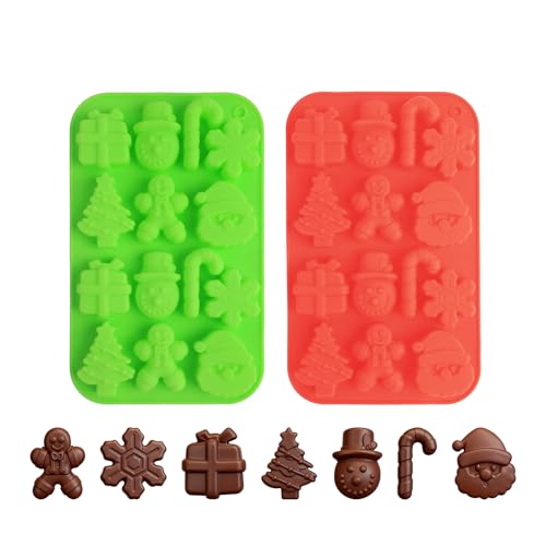 Lot de 2 moules à chocolat de Noël, moules en silicone, moule à cire fondue, bac à glaçons de Noël, moule à gelée, moule en forme de bonhomme en pain...