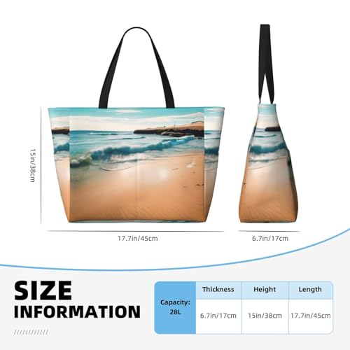 Beach scenery Large Capacity Beach Travel Bag, Foldable Beach Bag with Zipper, Great for Grocery Bag Pool Gym Travel Shopping4