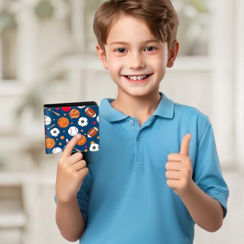 Image of Boys Wallet for Kids, Teen Boy Balls Wallets 9-12 8-10 8-12, Cool Novelty Leather Bifold Rfid Blocking Purse Coin Pocket Zipper Id Window for Children Men Male Youth Guys Birthday Gifts
