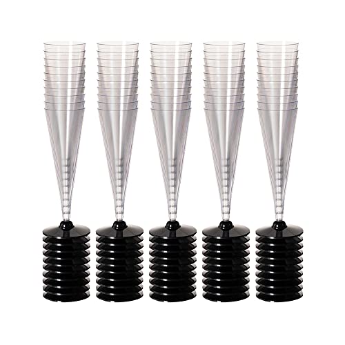 Set de 50 copas de champagne desechables reutilizables negras de plástico PS de 120 ml - LOLAhome