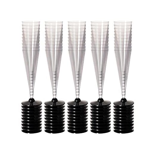 Set de 50 copas de champagne desechables reutilizables negras de plástico PS de 120 ml - LOLAhome