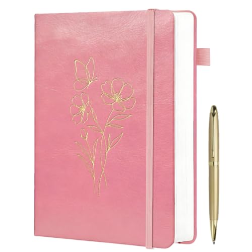 Carnet en Cuir Relié A5 ANATTASOUL de Haute Qualité Motif Papillon et Coquelicot
