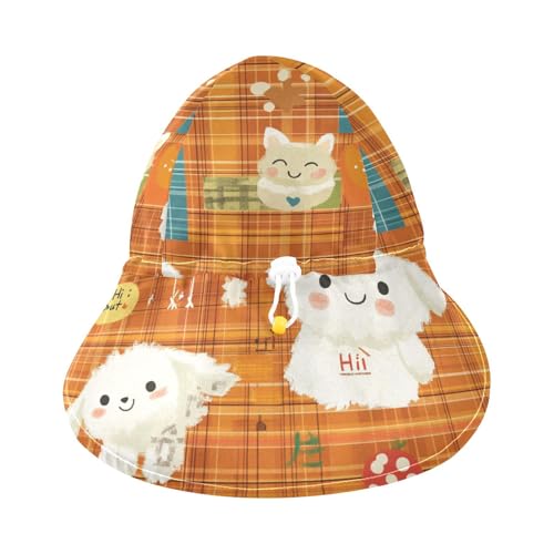 Toddler Sun Hats Boys Water Hats Girl Sun Protection Adjustable Traveling Camping Hat Cartoon Orange Plaid Dogs Cute3