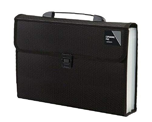 20 Pocket Expanding Box File Organiser for A4 Documents Paper Foolscap Folder Storage Wallet (Black)