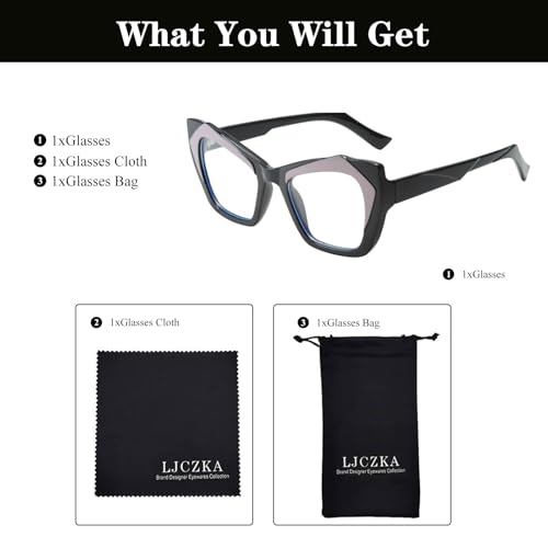 Image of LJCZKA Oversized Blue Light Blocking Glasses Women Cat eye Eyeglasses Anti Eye satrain Computer Gaming Cateye Glasses