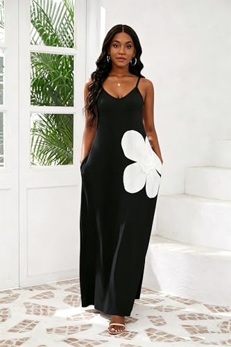 Image of vunahzma Womens Casual Fashion Sleeveless Plus Size Loose Long Sexy Maxi Dress with Pockets