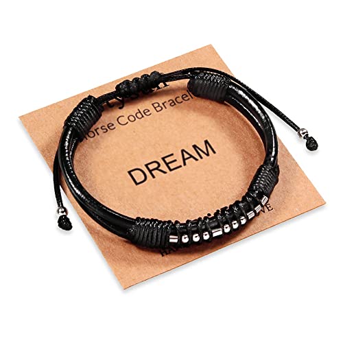 Inspirational Gifts for Men Morse Code Bracelets Mens Bracelets Graduation Gifts for Him Fathers Day Adjustable Leather Bracelet Motivational Birthday Annivesary Jewelry Stocking Stuffers for Men