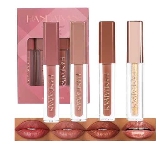 FORSEEKUP Lipstick Set 4Pcs, Matte Liquid Lipstick with Shiny Gloss, Complete Lip Kit for Defined Look, Waterproof, Date Night or Daily Wear(03#)