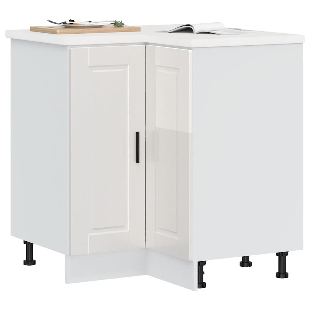 vidaXL Küchen-Eckunterschrank Porto Hochglanz-Weiß Holzwerkstoff, Eckunterschrank, Küchenschrank, Küchen-Eckunterschrank, Eckunterschrank für Küche