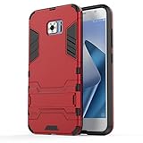 Lrker Phone Case for Asus Zenfone V V520KL, Kickstand Shock Absorption Fall Drop Proof Full Protection Hybrid Tough Armor Cover Red