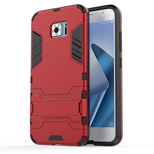Lrker Phone Case for Asus Zenfone V V520KL, Kickstand Shock Absorption Fall Drop Proof Full Protection Hybrid Tough Armor Cover Red