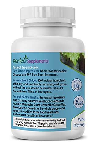Perfect Resgrape Max, 60 Vegetable Capsules Per Bottle(Pack Of 3) ~ 99% Trans-Resveratrol & Muscadine Grape ~ Anti-Aging Supplement & Potent Antioxidant #TOP2