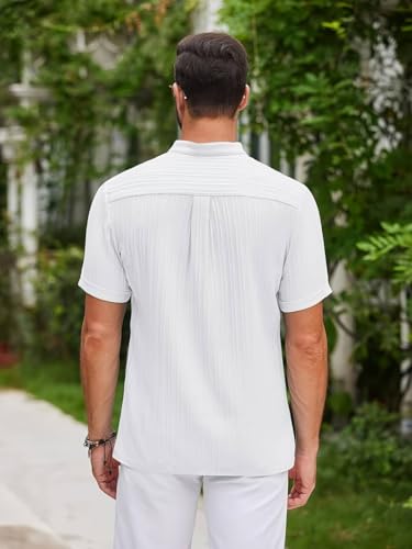 Image of GRECIILOOKS Shirt for Men | Mens Casual Shirt | Men Stylish Shirt | Men Textured Shirt | Men's Regular Fit | Men Ribbed Shirt | Short Sleeve Shirt for Summer Outdoor Activities