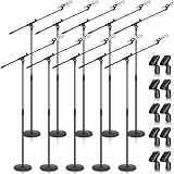 DoubleFill 3 Pack One Hand Microphone Stand with Weighted Heavy Round Base, 3 to 5.3 ft Height Adjustment Microphone Stands, Telescoping Mic Boom Arm, Mic Holder for Singing Concert Performances