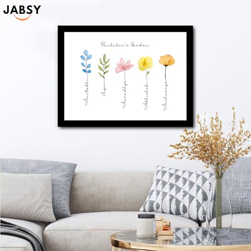 Image of JABSY Personalised Couple Framed Print for Living Room Bedroom Office Gift for Engagement Wedding Birthday Anniversary Love Speical Gift (Flower Stem)