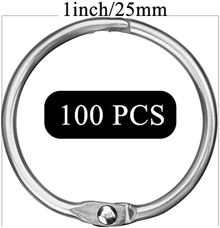 HAUTOCO 100pcs 25mm/1 Inch Loose Leaf Binder Rings Nickel-Plated Metal Silver Book Rings Small Binder Rings for Index Cards, Flash Cards, Cue Cards, Notebooks, Office, School, Home