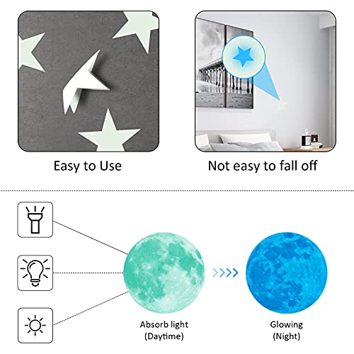 1049 Pieces Luminous Sticker Wall Decal Luminous Stars Self-Adhesive Children's Room Wall Stickers Moon And Stars Fluorescent Wall Stickers, Stickers For Children's Rooms Girls Decorative #TOP2