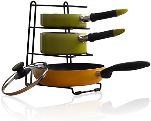 Pan Organizer Rack - Kitchen Cabinet Pantry Pots and Pans Holder, Black
