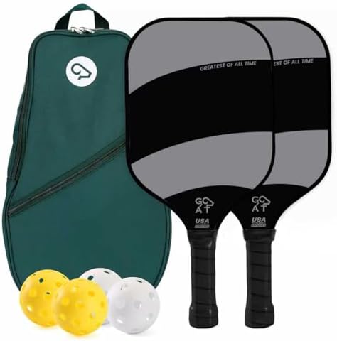 Goat Pickleball Paddles Set of 2, Includes 4 Indoor Outdoor Balls and Travel Bag, Lightweight Durable Fiberglass Pickleball Rackets Set for Men, Women, Beginners