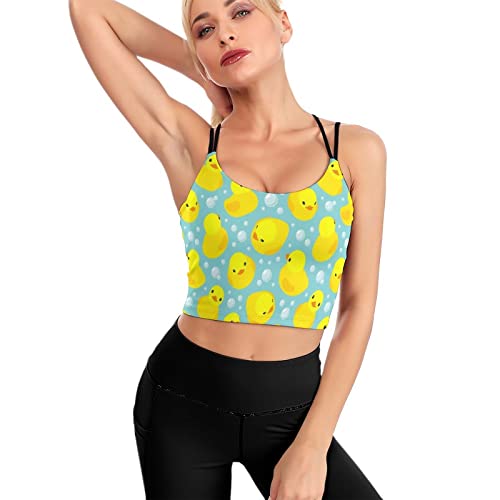 Rubber Ducks Sports Bras for Women Longline Padded Bra Yoga Crop Tank Tops Fitness Workout Running Top 2XL - Image 3