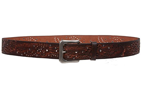 1 1/2" Snap On Embossed Vintage Cowhide Full Grain Leather Floral Rivet Perforated Casual Belt2