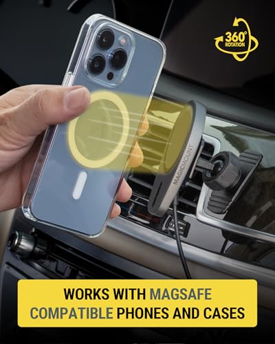 Image of Scosche MPQMD-SP MagicMount Charge Pro Qi2 Fast Wireless Charging MagSafe Car Mount Charger, 15W Magnetic Cell Phone Holder for Car Dashboard Compatible with iPhone 16 /15 /14 /13 /12 Pro Max Plus, S25