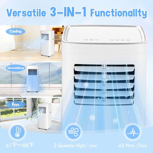 Image of 10000 BTU 3-IN-1 Portable Air Conditioner, Cools up to 450 Sq.Ft, Portable AC with Remote, LED Display, 24H Timer, Installation Kits & Screwdriver, No Wall Required, Ideal for Home & Office