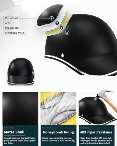 Image of Adult Baseball Cap Helmet - Urban Style for Golf, Low Profile Urban Commute PU Retro Leather Hat for Men & Women