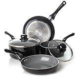 Moss & Stone 6 Pcs Black Nonstick Cookware Set, Pots And Pans Set Non stick With Glass Lid, Induction Cookware, Stay-Cool Handle PTFE/PFOA Kitchen Pots 6-Piece with Frying Pans & Saucepan