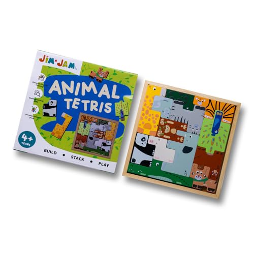 Image of Wooden Tetris Puzzle | 13 Wooden Animals | Brain Teaser | Pretend Play | Stacking and Balancing |Tangram Puzzle | Builds Spatial Awareness, Abstract Reasoning and develops Imagination.
