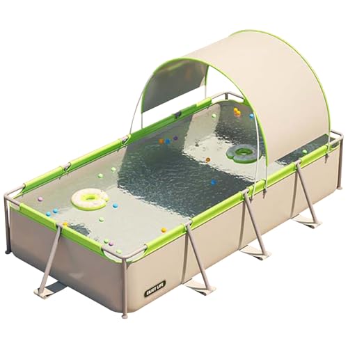 プール 空気入れ不要 ビニールプール 日よけ付き 長方形 フレームプール 大型プール レジャープール 子供用 ファミリープール 簡単組立 収納便利 水遊び 芝生遊び 屋外 庭 猛暑対策 (4.5m)