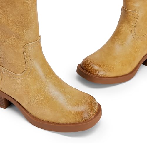 DREAM PAIRS Womens Knee High Boots Square Toe Platform Chunky Block Heel Banana Campus Boots for Women Comfortable Low Heel Side Zipper Womens Riding Tall Boots3